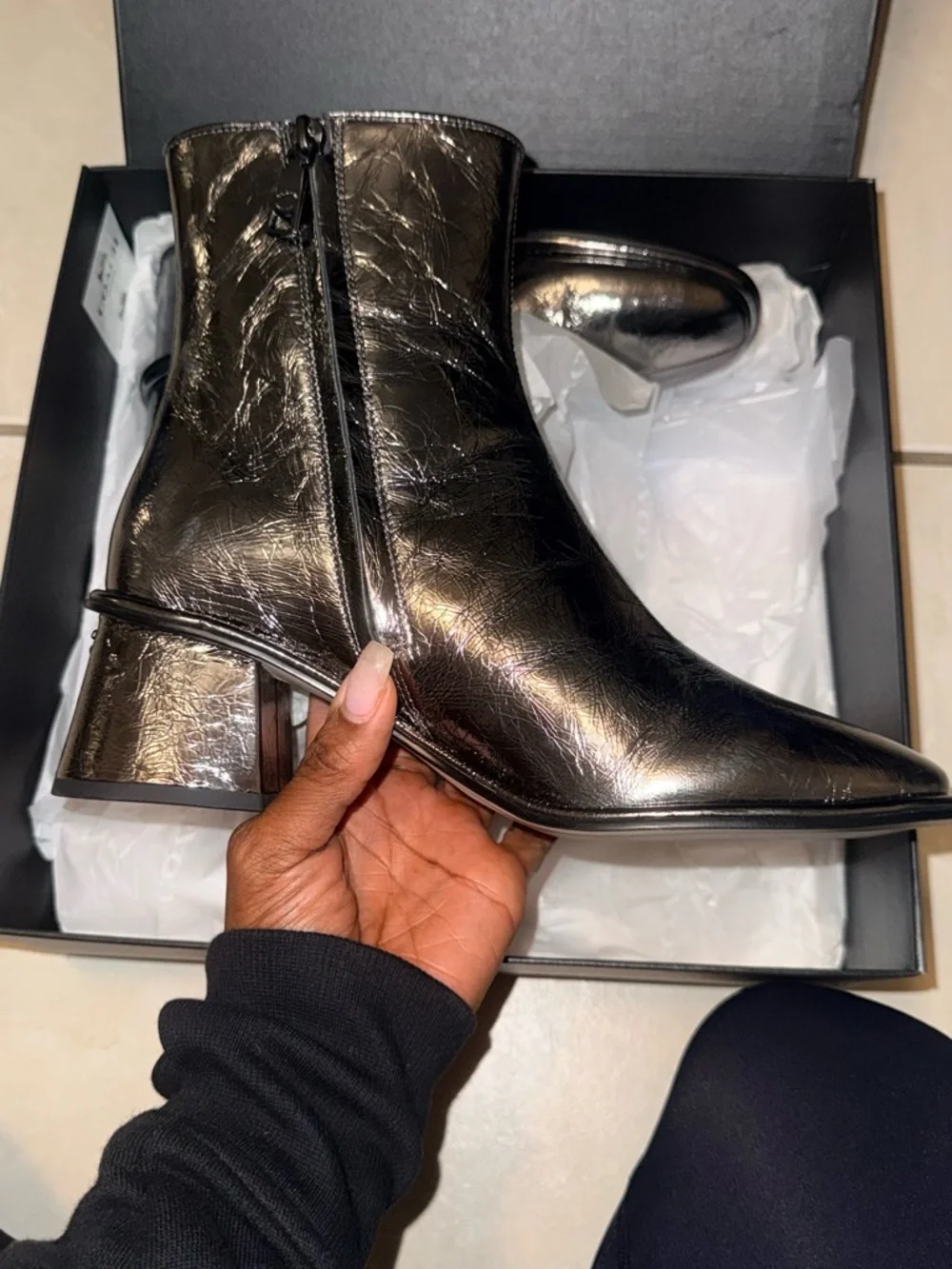 Coach Black Metallic Leather Ankle Boots - Picture 3 of 7